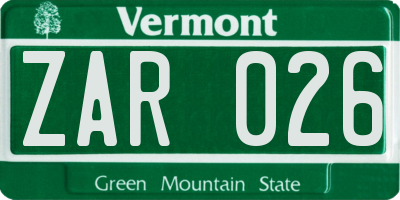 VT license plate ZAR026