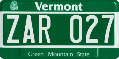 VT license plate ZAR027