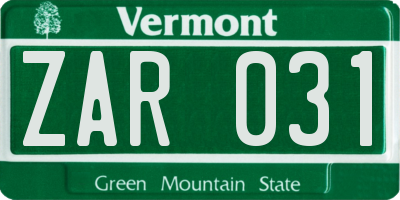 VT license plate ZAR031