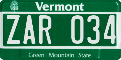 VT license plate ZAR034
