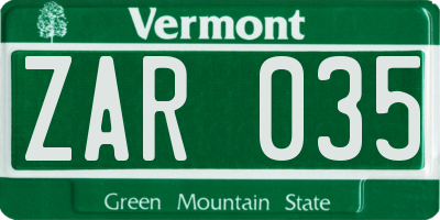 VT license plate ZAR035