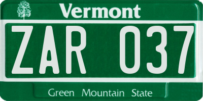 VT license plate ZAR037