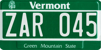 VT license plate ZAR045