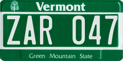 VT license plate ZAR047