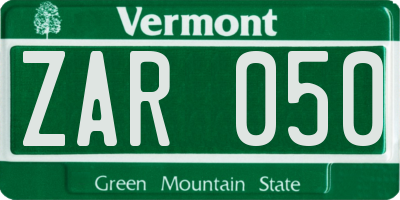VT license plate ZAR050