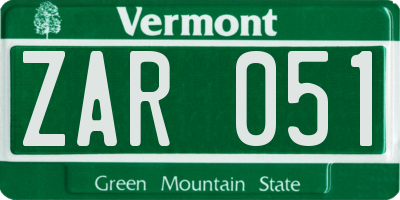 VT license plate ZAR051
