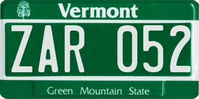 VT license plate ZAR052