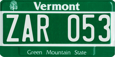 VT license plate ZAR053