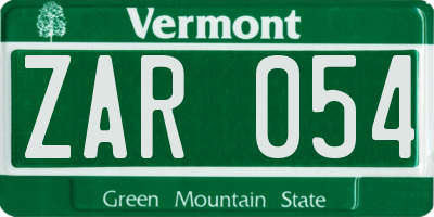 VT license plate ZAR054