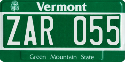 VT license plate ZAR055