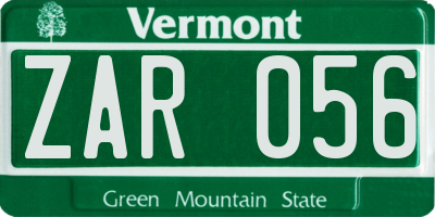 VT license plate ZAR056