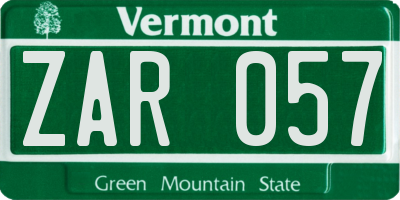 VT license plate ZAR057