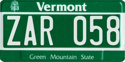 VT license plate ZAR058