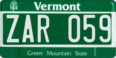 VT license plate ZAR059