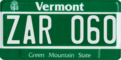 VT license plate ZAR060