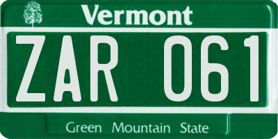 VT license plate ZAR061