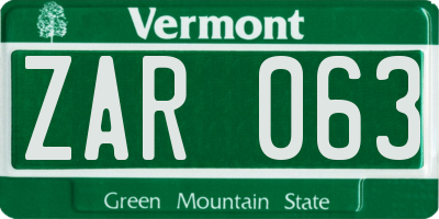 VT license plate ZAR063