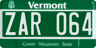 VT license plate ZAR064