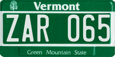 VT license plate ZAR065