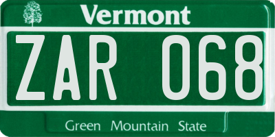 VT license plate ZAR068