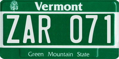 VT license plate ZAR071