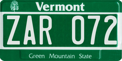 VT license plate ZAR072