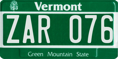 VT license plate ZAR076