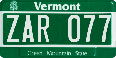 VT license plate ZAR077