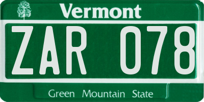VT license plate ZAR078
