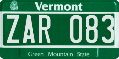 VT license plate ZAR083
