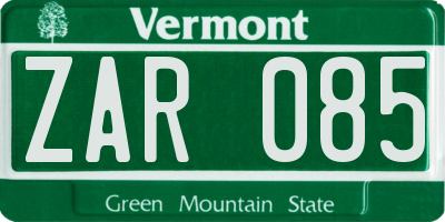 VT license plate ZAR085