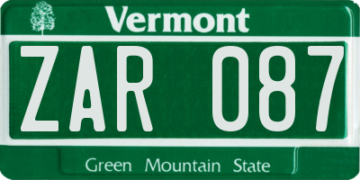 VT license plate ZAR087