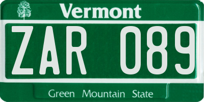 VT license plate ZAR089