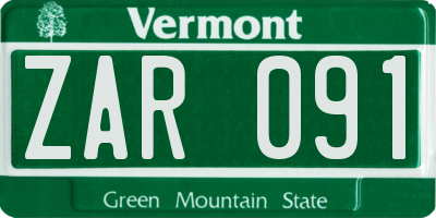 VT license plate ZAR091