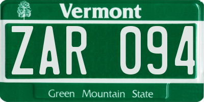 VT license plate ZAR094