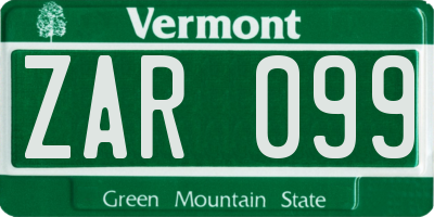 VT license plate ZAR099