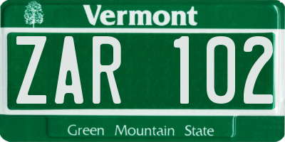 VT license plate ZAR102