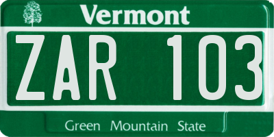 VT license plate ZAR103