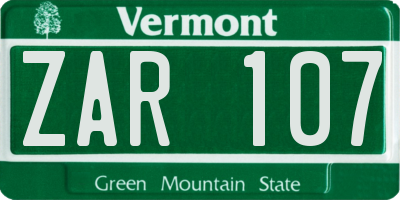 VT license plate ZAR107