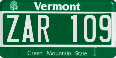 VT license plate ZAR109