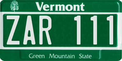 VT license plate ZAR111