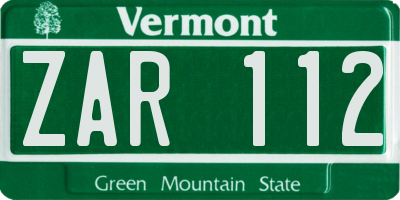 VT license plate ZAR112