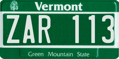 VT license plate ZAR113