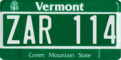 VT license plate ZAR114