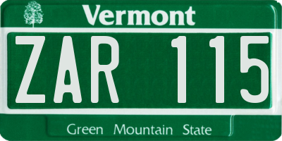 VT license plate ZAR115