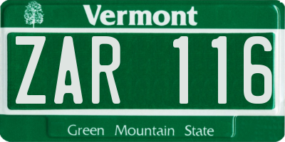 VT license plate ZAR116