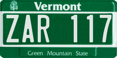 VT license plate ZAR117