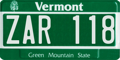 VT license plate ZAR118