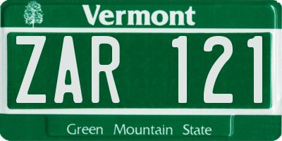 VT license plate ZAR121