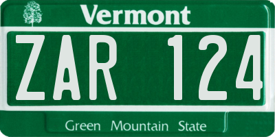 VT license plate ZAR124